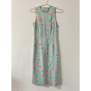 vintage lilly pulitzer dress Midi Shift Morning Glory Slits‎ 100% Silk Blue Sz 2